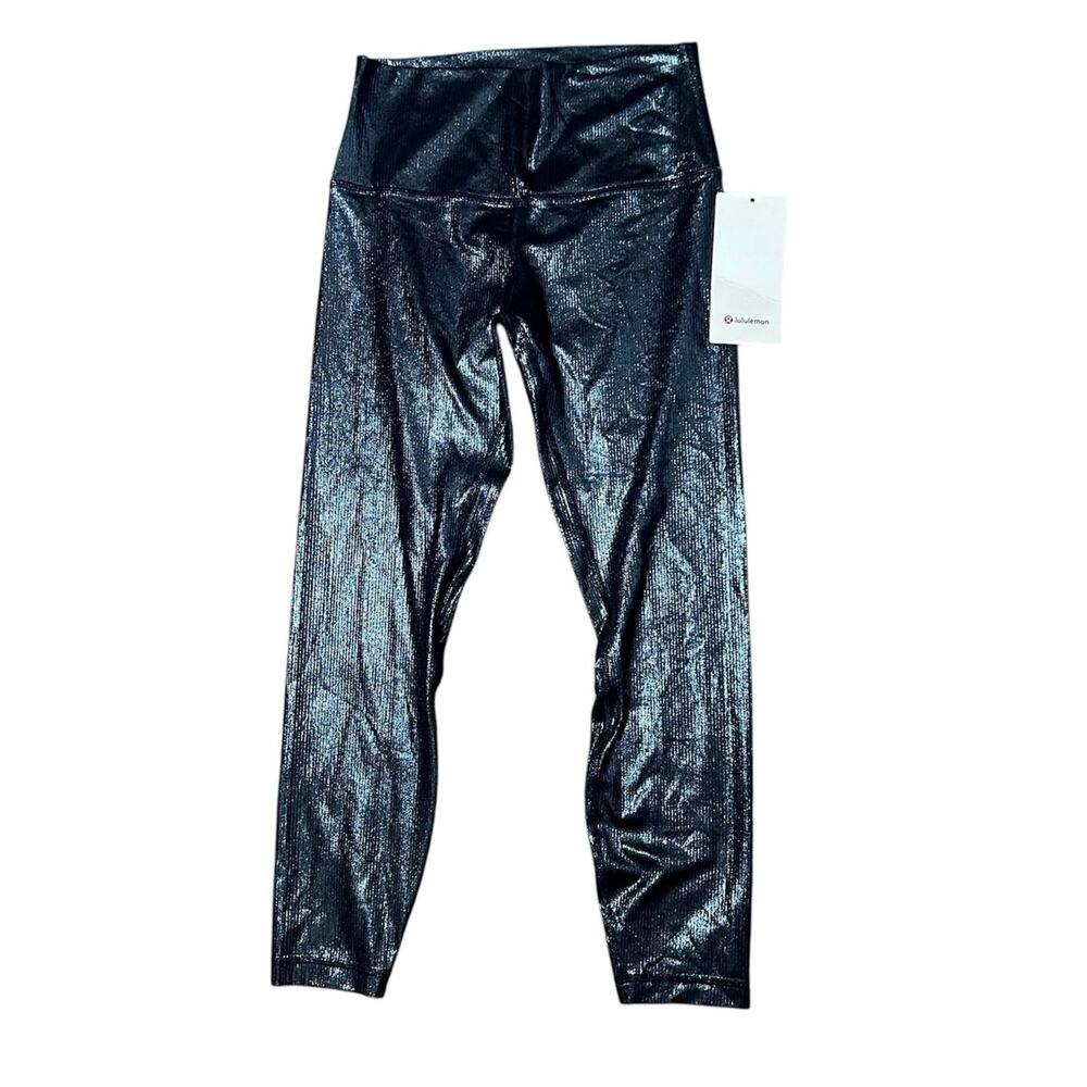 NWT Lululemon Align High-Rise Ribbed Pant 25" Shine Black Foil Size 12